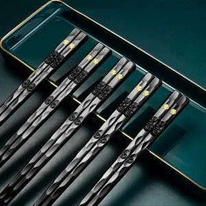 Chopsticks, 5 Pair, Reusable, Black, Nice Gift 🎁, NEW